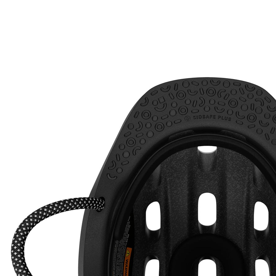 Interieur du casque woom ready rouge avec rembourrage et systeme de securite kidsafe plus pour enfant