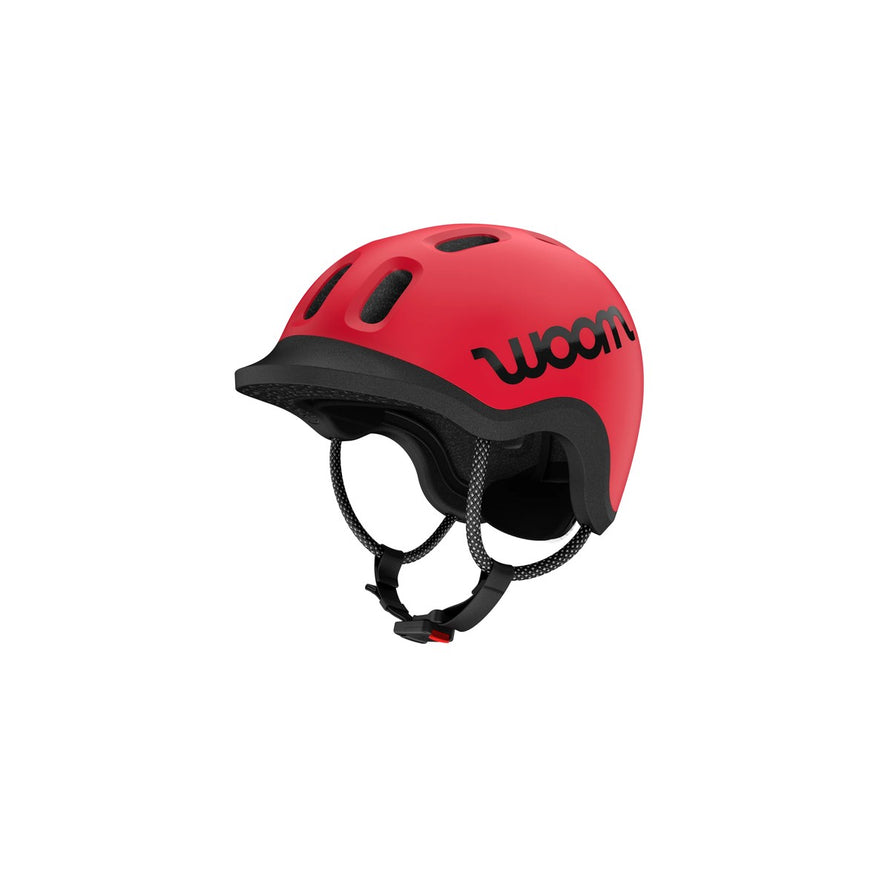 Casque woom ready rouge vue profil gauche avec systeme de ventilation et sangle reglable pour enfant
