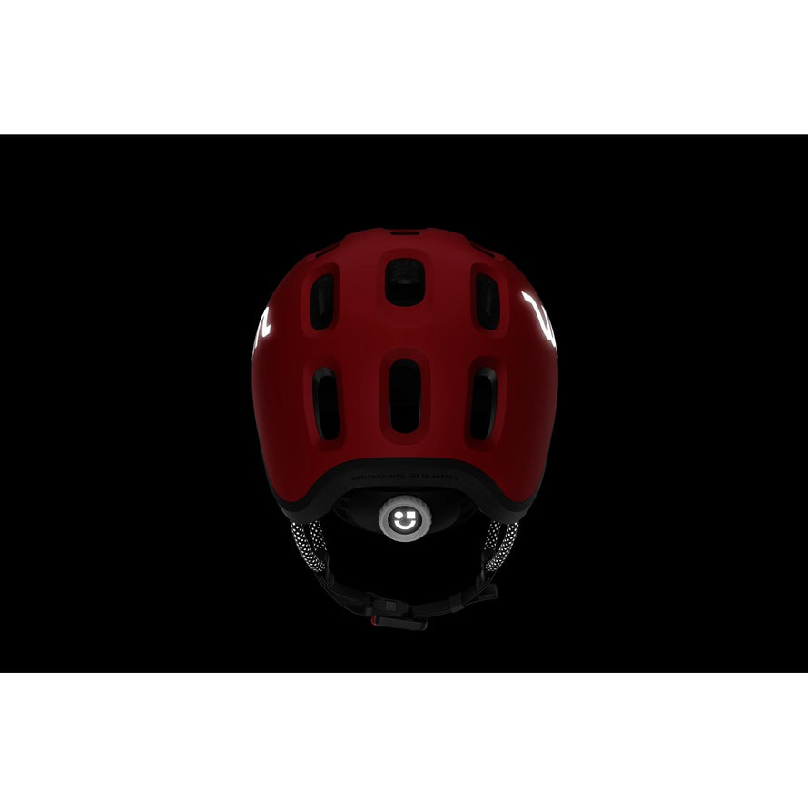 Casque velo woom ready rouge avec systeme de reglage arriere pour un ajustement parfait et securite optimale