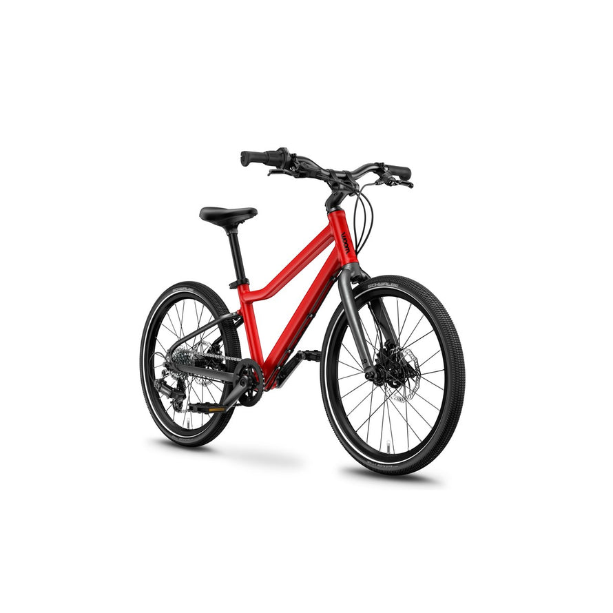 Velo enfant 20 pouces woom explore 4 tout terrain rouge vue profil gauche pour enfants 6 a 8 ans