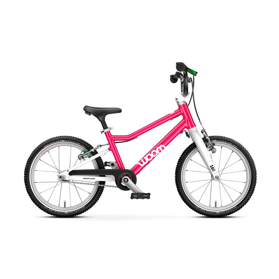 Vélo enfant Woom 4-6 ans modèle GO 3 rose avec cadre léger et freins adaptés pour apprentissage sécurisé