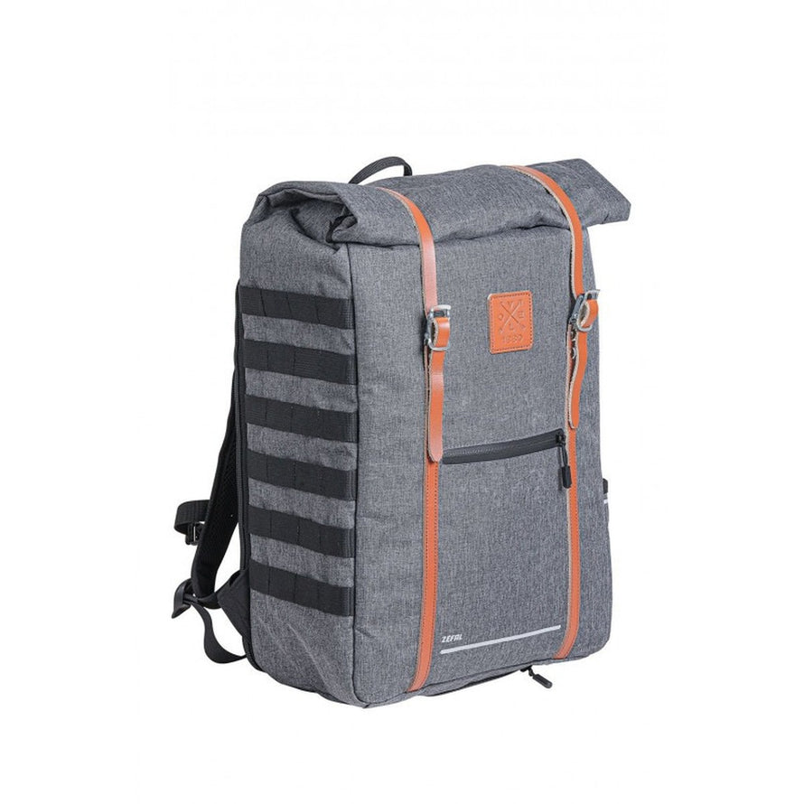 Sac à dos Zefal Urban Backpack convertible en sacoche avec fixation vélo, design gris et sangles marron