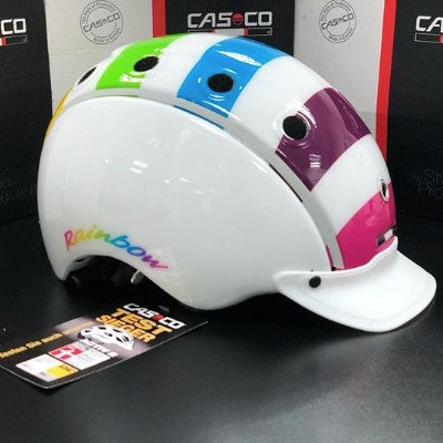 fahrradhelm regenbogen Casco Mini 2 Rainbow S Casque vélo pour enfant blanc et arc en ciel