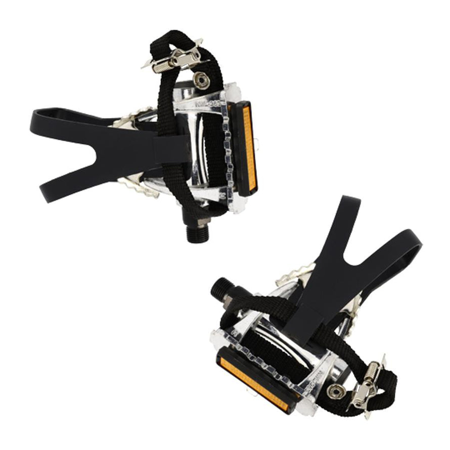 pedale velo route Optimiz Aluminium-Fahrradpedalpaar mit Pedalhaken